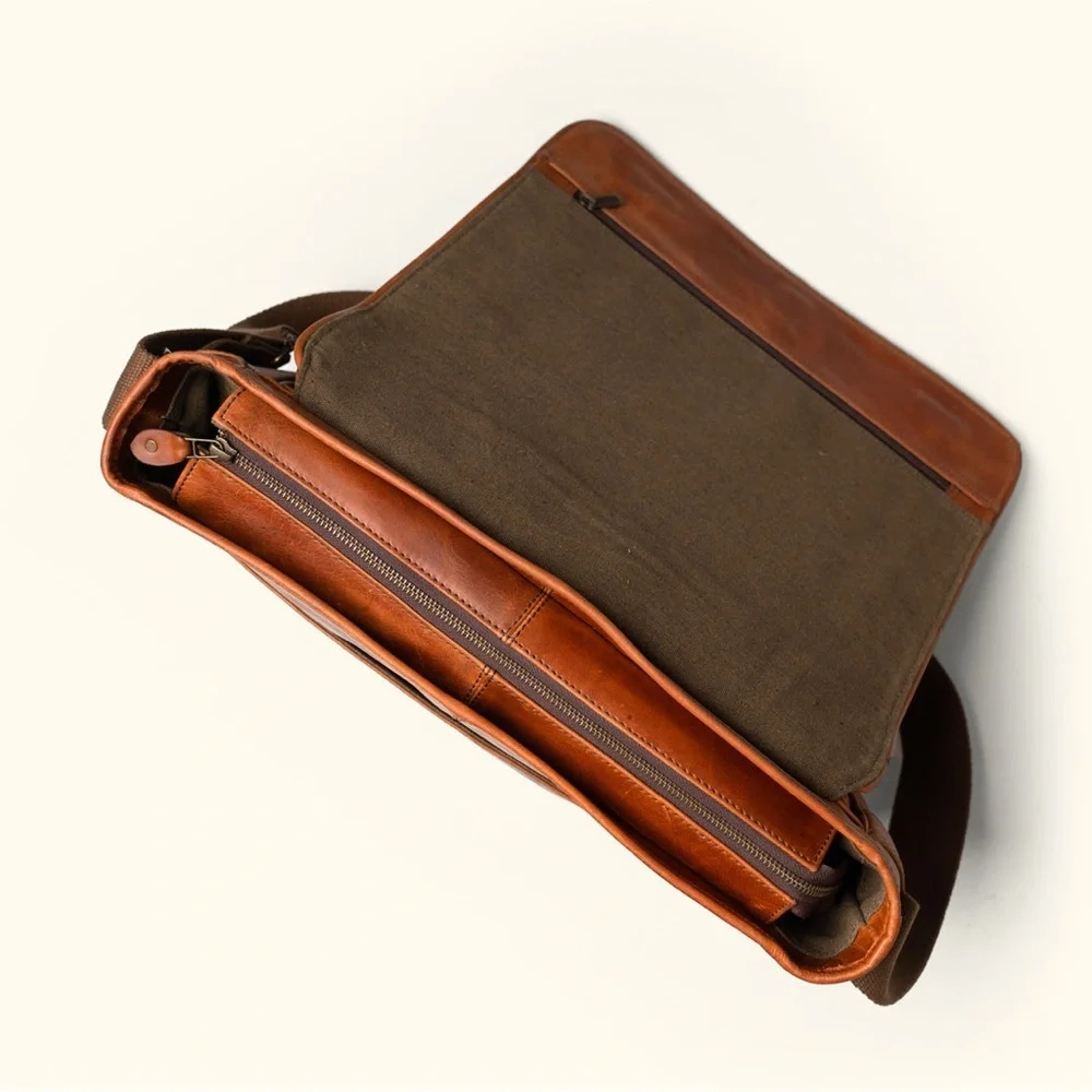 Roosevelt Buffalo Leather Satchel Messenger Bag | Amber Brown NIB